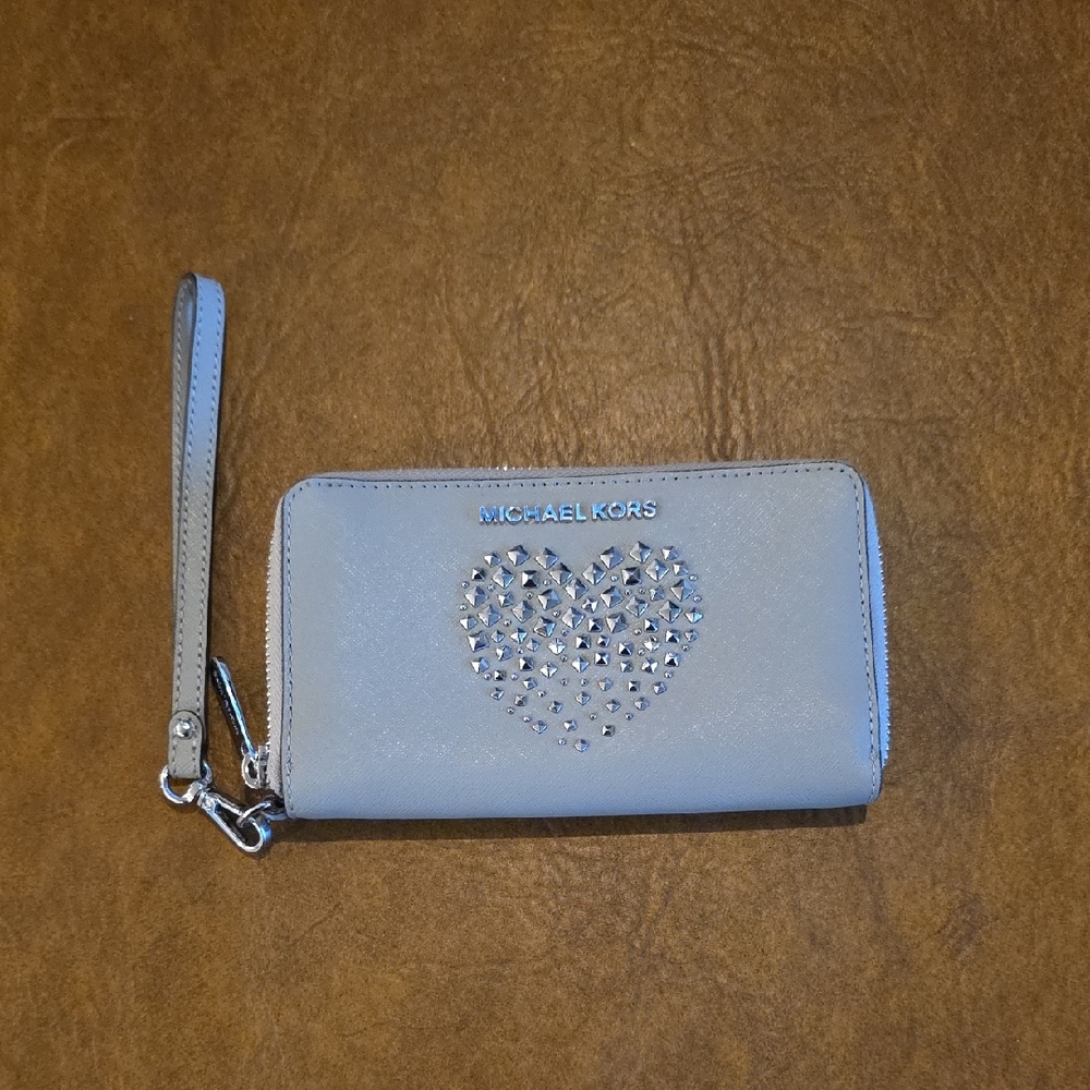 Michael Kors Silver Heart Studded Wristlet